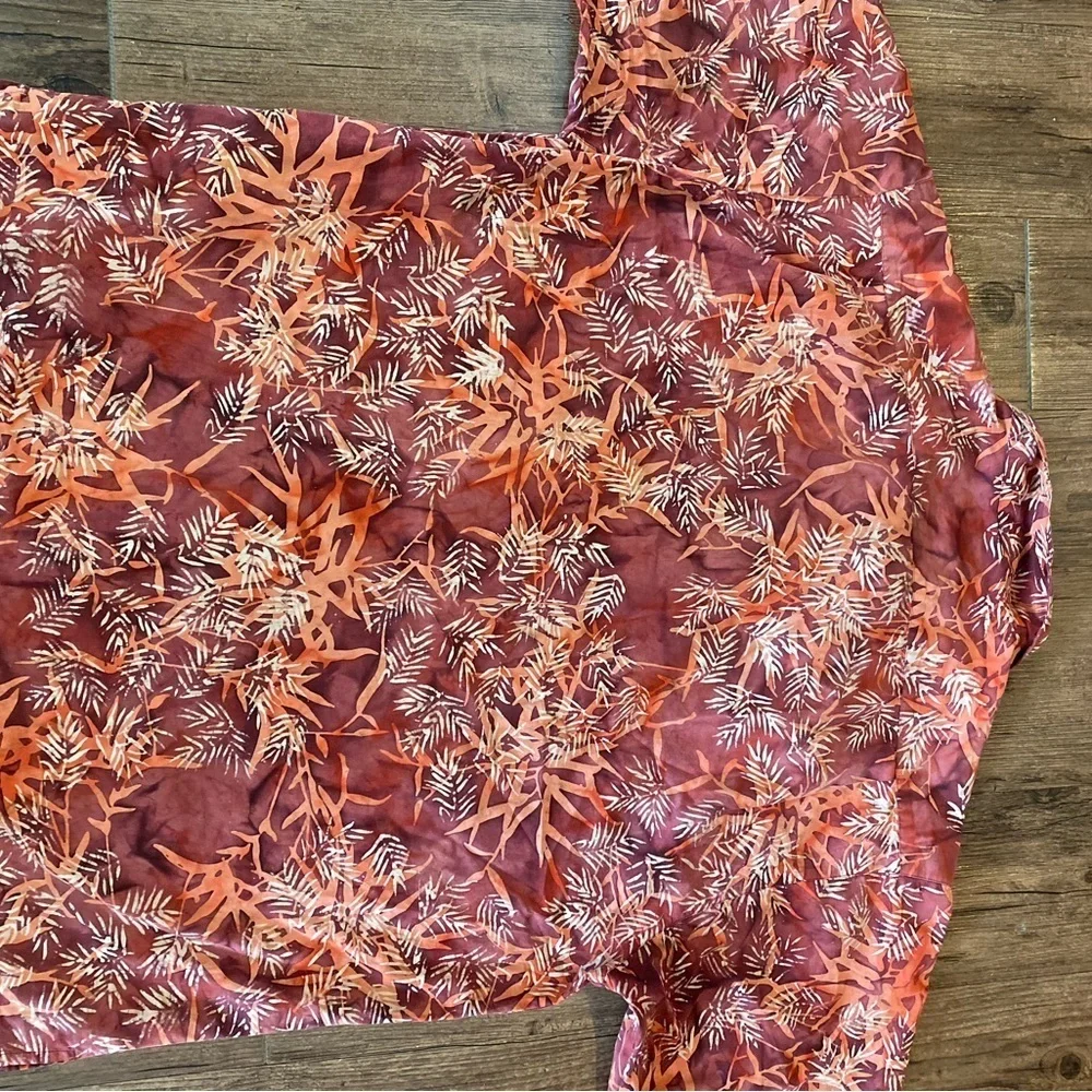 Roundtree & Yorke Red and Orange Leaf Print Shirt XL